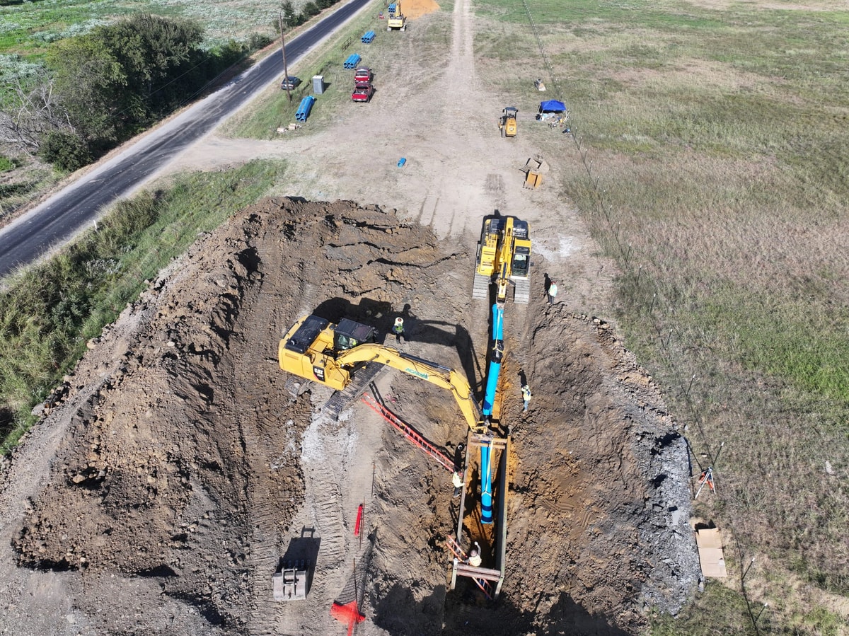 Aerial view of water line installation at the Marilee water project