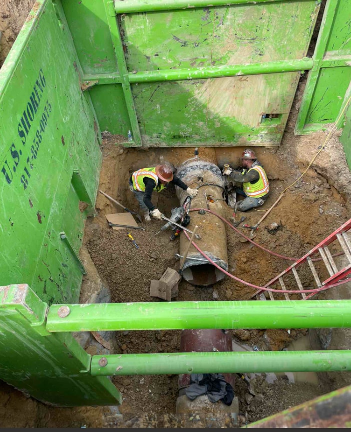 Emergency repair inside a shored excavation