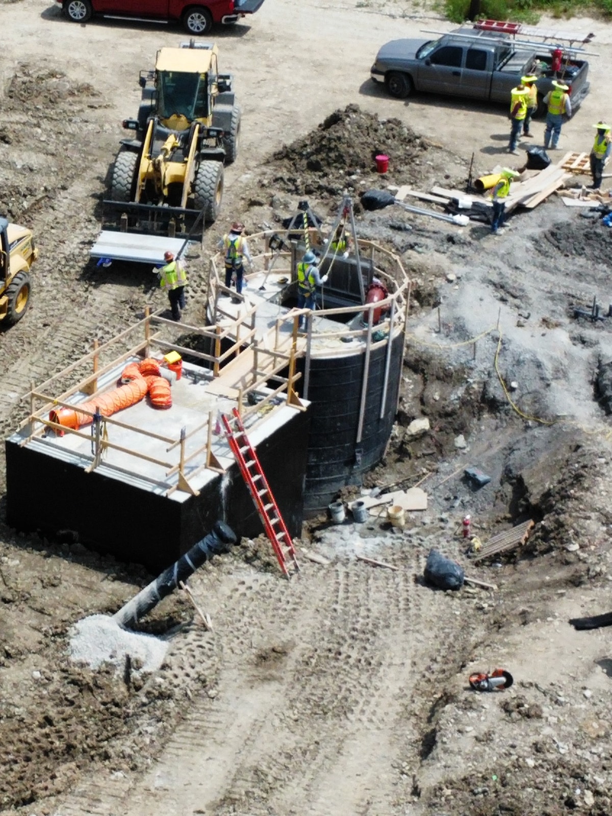Aerial view of a lift station under construction